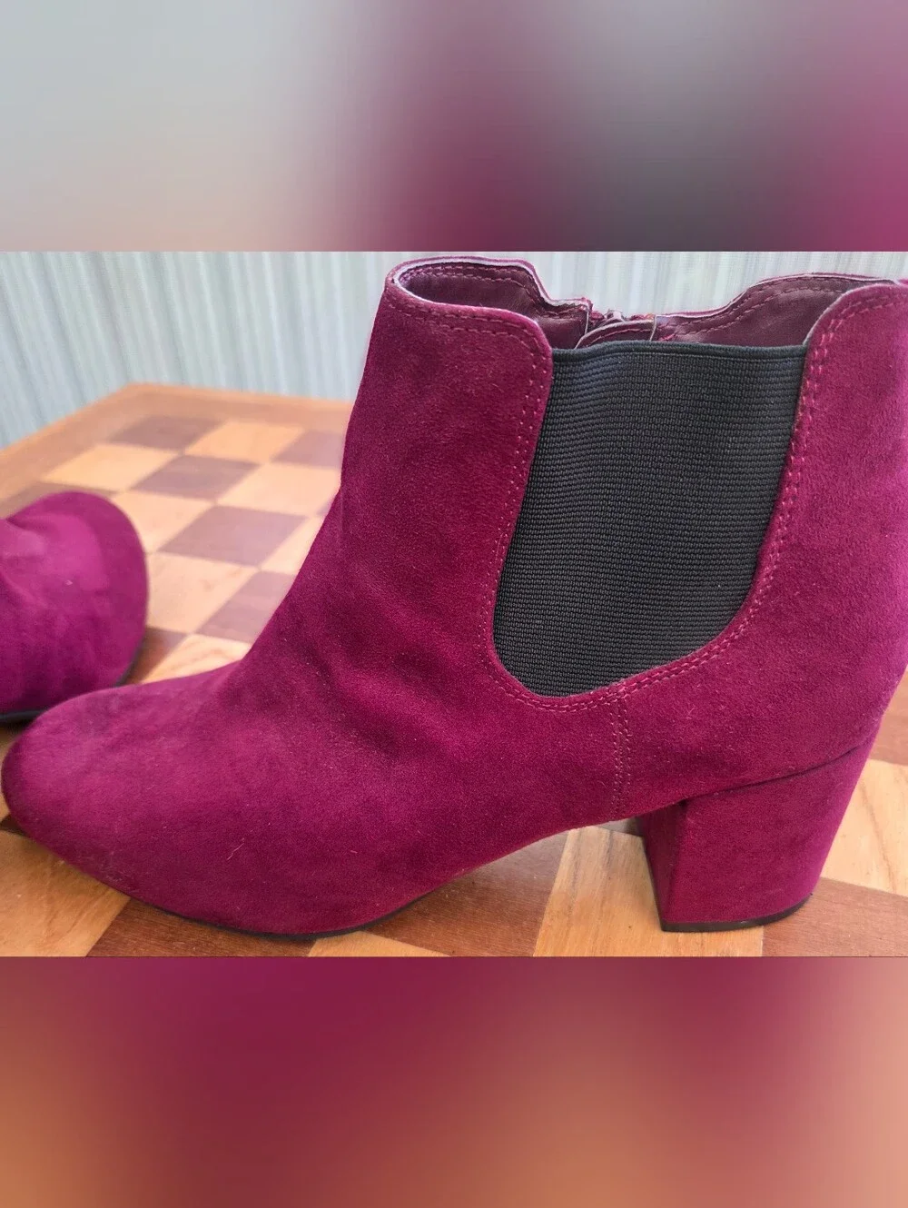 Bar III Camelia Burgundy Faux Suede Ankle Booties Women's 9.5 Block Heel